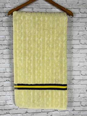 Vintage Ralph Lauren Yellow With Navy Blue Stripe Bath Towel 50"x26"
